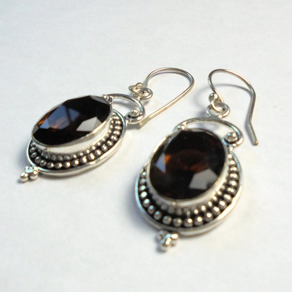 Vintage Earrings Smoky Quartz 925 Sterling Silver jewelry - Picture 3 of 7